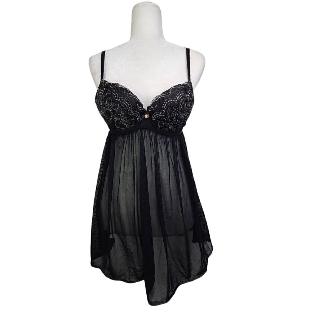 Daisy Fuentes Black Bustier Underwired Lace Teddy Babydoll Lingerie